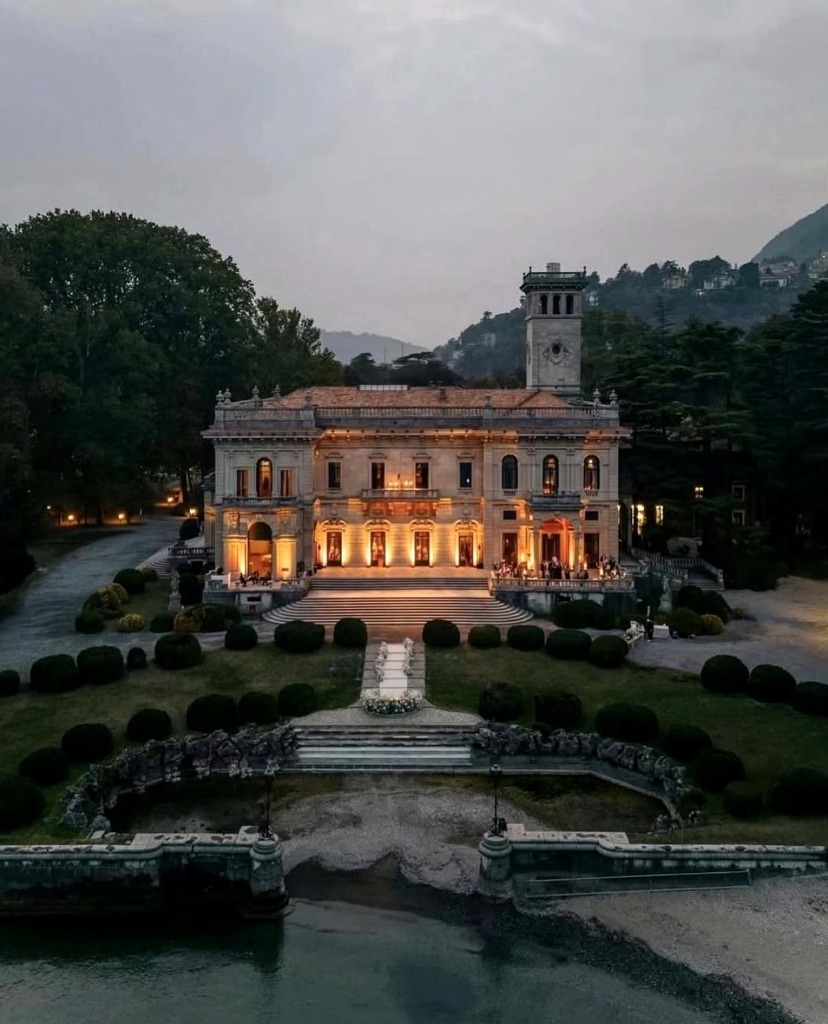 Premium private residence and villa at dusk overlooking water